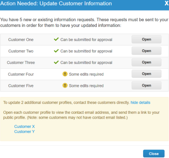 公開プロファイルのリクエストを更新します。