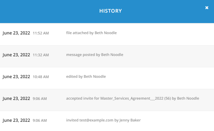 契約変更が時系列で表示された契約履歴ウィンドウ。